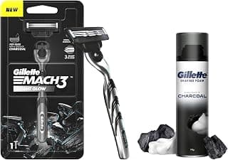 Gillette Mach3 Charcoal Shaving Razor for Men and Gillette Pre Shave foam | Charcoal | 196 gm