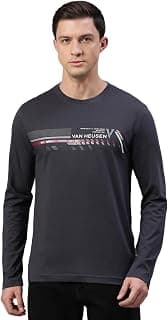Van Heusen Men Athleisure Regular Fit T-Shirt - Cotton Rich - Crew Neck, Long Sleeve, Printed