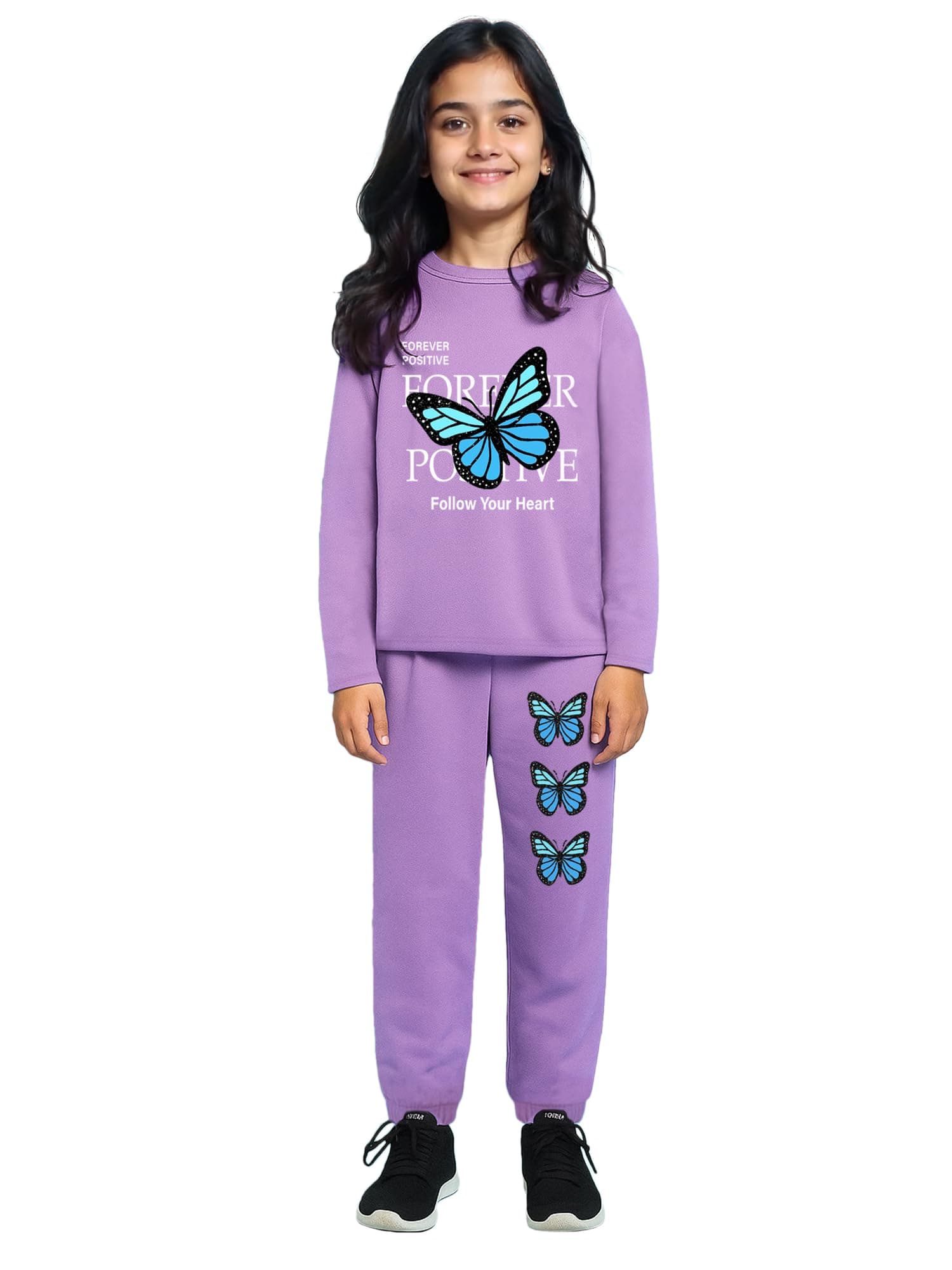 Trampoline Girls T Shirt and Track Pant Set Cotton Blend Butterfly Print Co Ord Outfit | Stylish Clothing Set for Kids