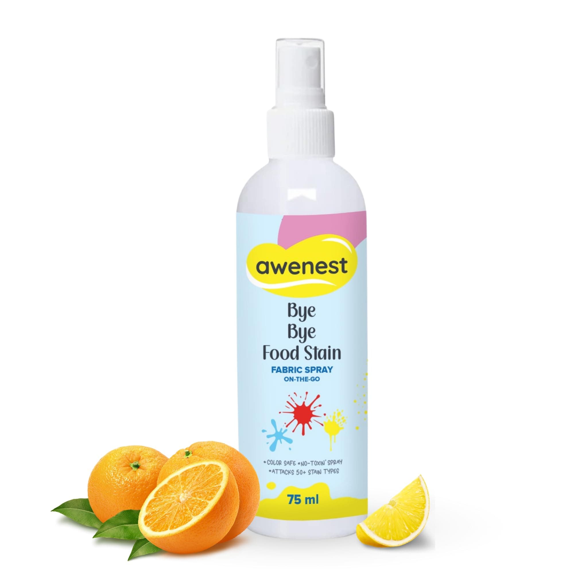awenest Instant Fabric Stain Remover Spray | Bye Bye Food Stain | Removes 50+ Stains | Toxin-Free | Eco-friendly & Plant-Based | 75ml – Perfect for Clothes, Sofas, Car Seats & More