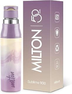 MILTON Steel Sublime 900 Thermoware I PU Insulated Water Bottle 600 ml, Leak Proof Flip Top Lid I for Office, Gym, School I Lavender