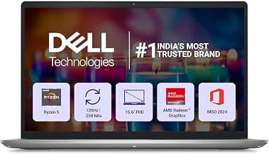 Dell 15, AMD Ryzen 5-7530U, 16GB RAM, 512GB SSD, FHD IPS, 15.6"/39.62cm, Windows 11, MSO 2024, Platinum Silver, 1.67kg, [Dell 15], 120Hz, Standard Keyboard, 15 Month McAfee, Thin & Light, Laptop