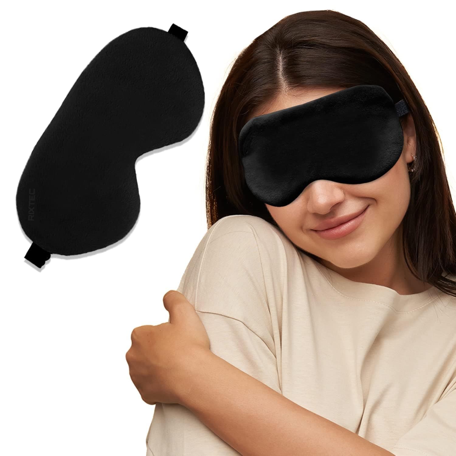 Renesmee Fabric 3D Sleep Mask, Blackout Eye Cover Eye Mask Eyeshade, Comfortable & Soft Blinder, Adjustable Strap For Sleeping, Travel, Shift Work, Naps, Night Blindfold For Men And Women (Black)
