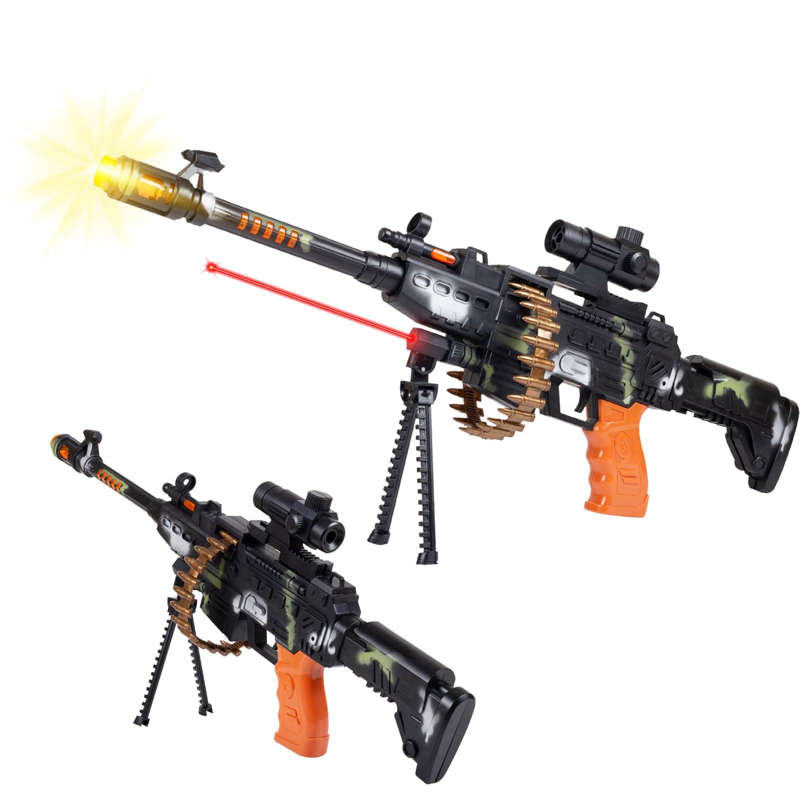 Gooyo GY-8635 Army Style Machine Toy Gun with Laser Lights & Sound Effects | Toy Gun for Kids | Stand and Carrying Strap | Realistic Bullets on Belt Movement | Multicolor | 4xAA Battery (Not Included)
