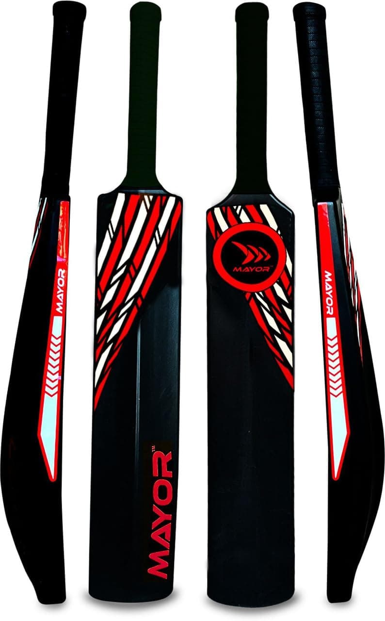 MAYOR Century Plastic Cricket Bat for Kids & Adults | Full Size 34 x 4.5 Inch Tennis Bat for Practice & Indoor Play | Bat for All Age Groups | Ideal for Training & Friendly Matches (Black/Red)