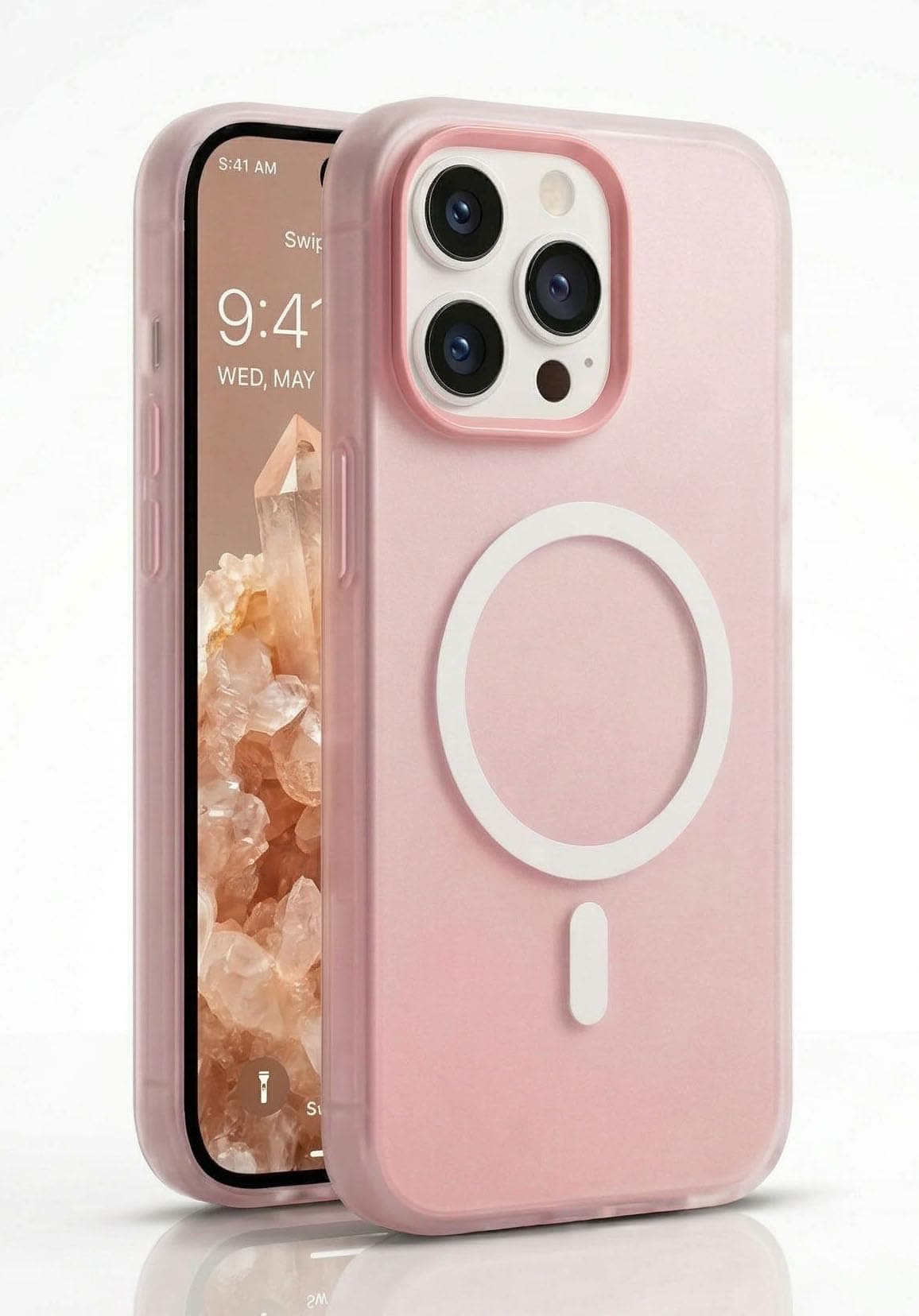 amazon basics Luxury MagSafe Compatible Magnetic Case for iPhone 14 Pro Max | Soft Touch Matte Pastel Finish | Shockproof Back Cover with Camera Protection (Pink)