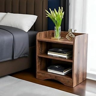 Shoper cart Side Tables for Bedroom, Bed Side Tables for Bed Room, Wooden End Table with Open Shelves, Bedside Table with Storage, Natural Wood Finish (Rustic)