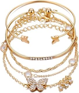 Shining Diva Fashion Set of 5 Stylish Multilayer Crystal Bangle Gold Plated Bracelet for Women and Girls (Golden) (13073b), One Size