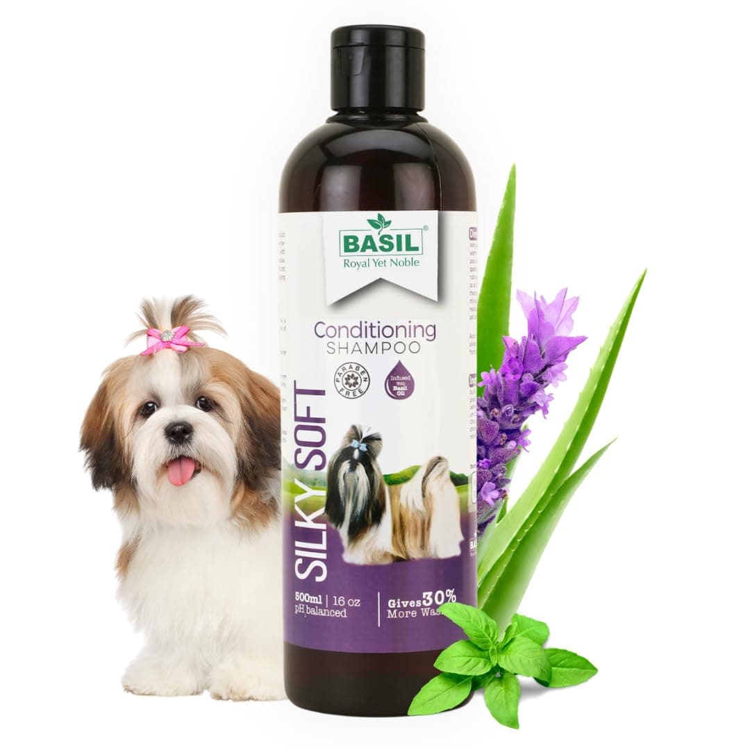 Basil Royal Yet Noble Silky Soft Conditioning Shampoo for Dogs|DeepCleansing,Conditioning,Detangling & Moisturizing Formula,Nourishing BasilOil to Promote Healthy Skin&Shiny Coats|500 Milliliter