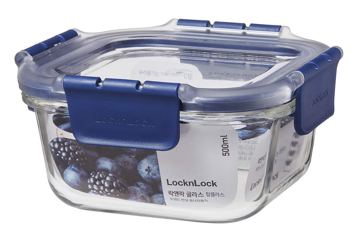 LocknLock Airtight Glass Containers With Lid | Leak Proof, Transparent Glass Storage Container For Kitchen | Microwave & Freezer Safe| Food Storage Meal Containers Organizer - Square, 500 ml