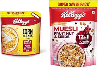 Kellogg's Corn Flakes Original 1.2kg/1.15kg | Power of 5: Energy, Protein, Iron, IMMUNO + Kellogg's Muesli Fruit Nut & Seeds 750G | 12-In-1 Power Breakfast | India'S No. 1 Muesli |