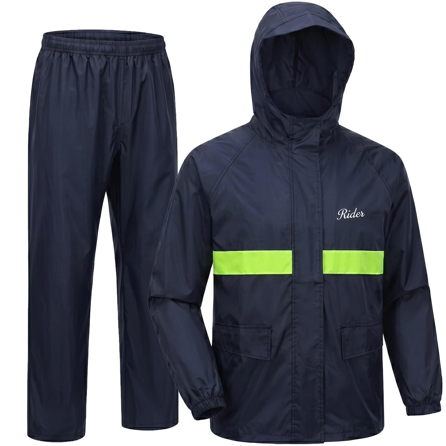 HACER 100% Waterproof Raincoat for Men & Women | Unisex Full Sleeves Rain Suit Set with Pant for Bike Riding, Travel, Camping, Trekking & Hiking Rainwear (XL, Navy Blue)