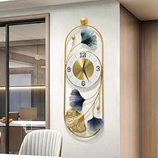 Decorative Metal Gingko Leaf Analog Wall Clock Wall Watch Big Size, Decoration Items for Living Room/Bedroom/Office/Hall, 9 * 24 inch