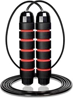 FitBox Sports Skipping Rope Foam Padded With Coated Steel Rope, Jump Rope For Exercise & Workout (Black/Red)