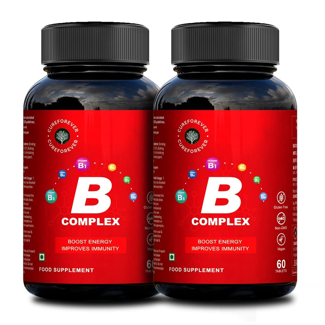 CUREFOREVER Vitamin B Complex Tablets. B Vitamins with B1, B2,B5, B6, Biotin & B12 | Supports Energy, Metabolism & Immunity | 120 Vegan Tablets