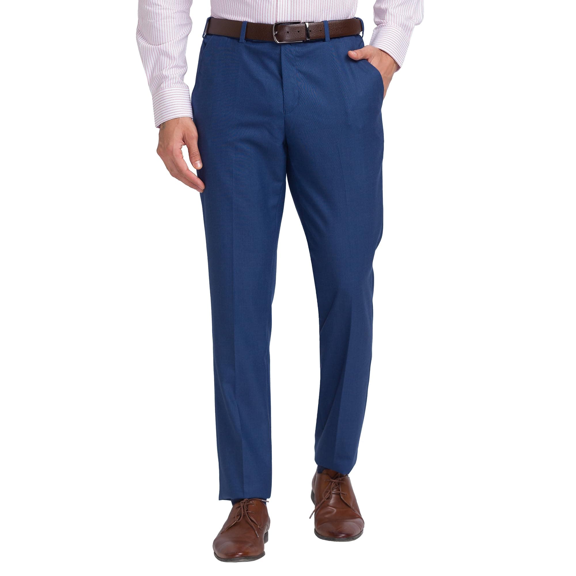 Park Avenue Men's Polyester Blend Solid Pattern Smart Fit Flat Front Formal Trouser