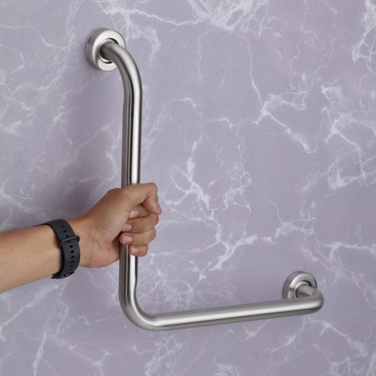 Plantex L-Shape Toilet Support for Elderly People/Wall-Mounted Safety Handle Made of Stainless Steel - Pack of 2 (Chrome)