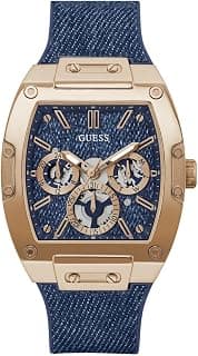 GUESS Phoenix Analog Watch for man with Blue Tonneau Dial & Blue Silicone Strap Band Water Resistant Men's Wrist Watches - GW0786G2