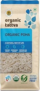 ORGANIC TATTVA Organic White Poha Health Food, Flattened Rice/Atukulu Enriched with Dietary Fibers & Nutrients, 500 Gram