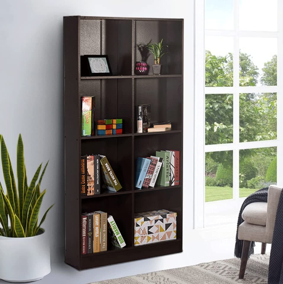 DeckUp Meritus-L 4-Shelf Engineered Wood Book Shelf and Display Unit (Dark Wenge, Matte Finish)