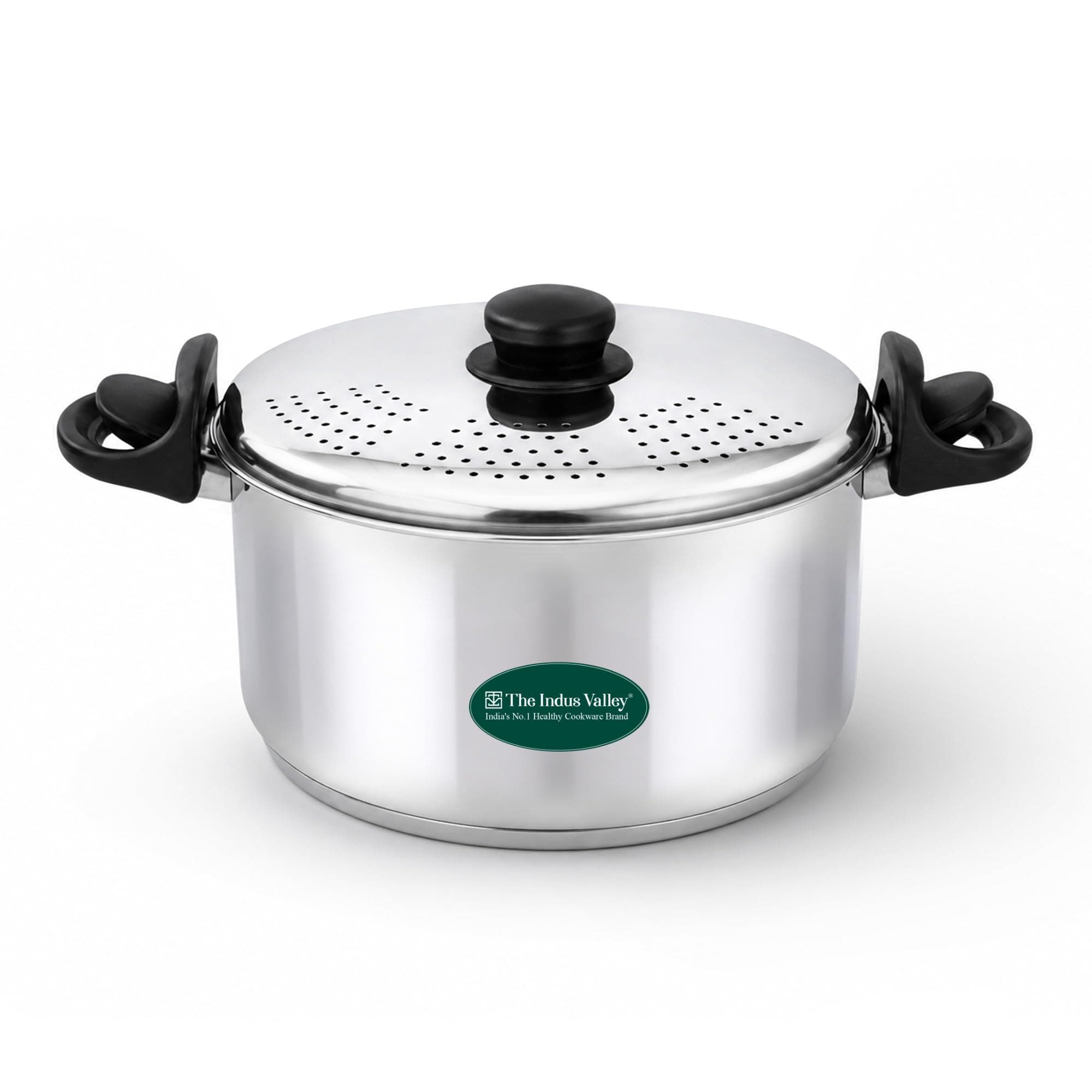 The Indus Valley Stainless Steel 5 litres Strainer Pot/Rice Pot for Noodles, Pasta, Corn, SOYA, Vegetables & Rice | Induction & Gas Friendly | 3-Layer Thick Bottom