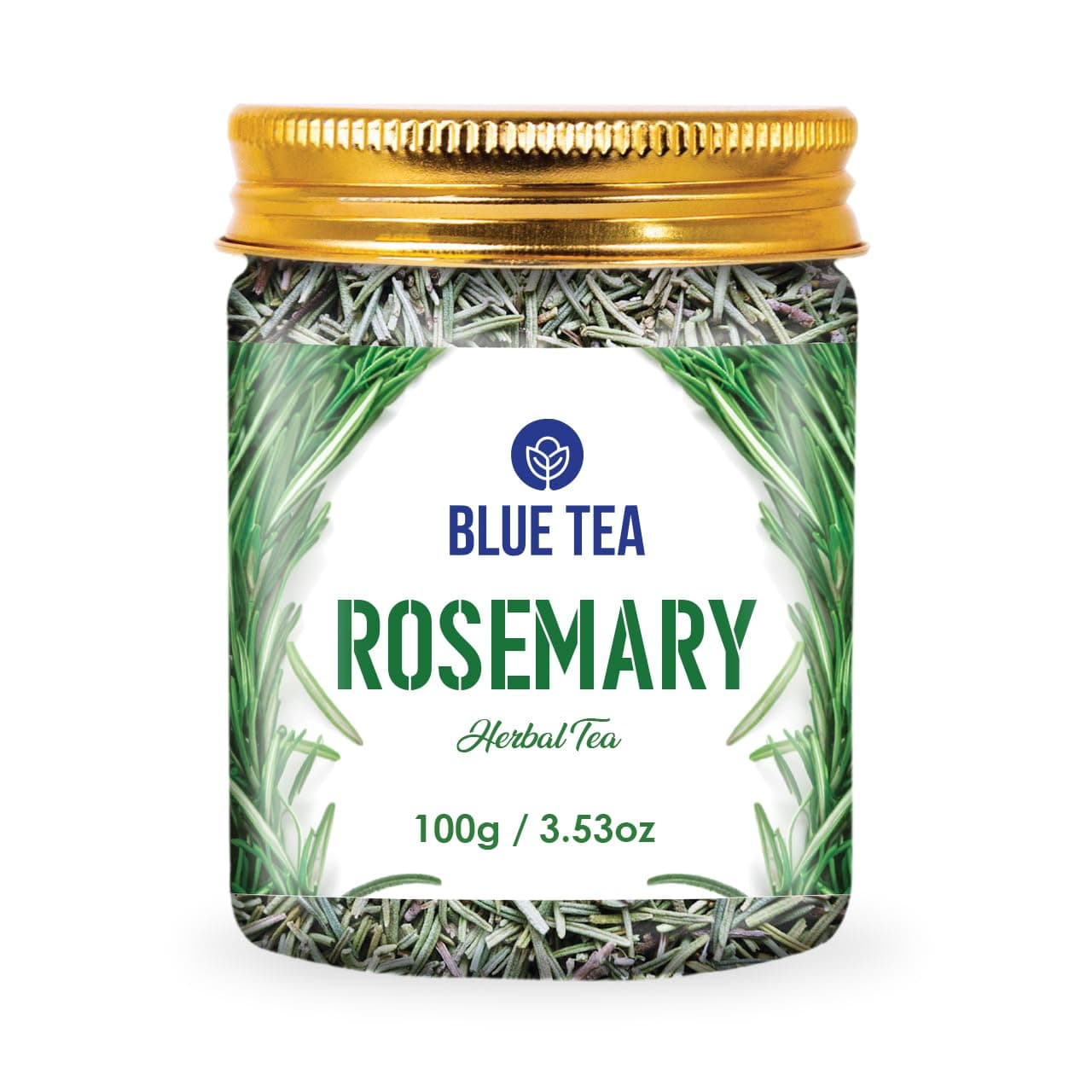 BLUE TEA - Dried Rosemary Leaves - 100g | SUPPORTS HAIR GROWTH | Suitable For All Hair Type - Herbal Tea - Caffeine Free - Food Seasoning - Stems Free | For Men & Women | Pet Jar