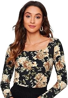 Dream Beauty Fashion Women's Full Sleeve Square Neck Printed Fitted Tee -23" Inches (Sania-Top)