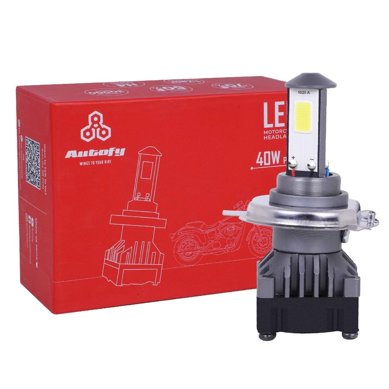 Autofy NightHawk 40W Powerful Super Bright H4 LED Headlight Bulb for Bikes Scooter LED Light for Biking 6000 Lumens 8000 RPM Fan for Fast Cooling Full Aluminum Body Bike LED Light [30 Months Warranty]