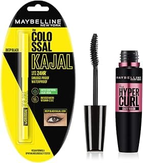 Maybelline New York Colossal Matte Pencil Kajal, Black, 0.35g And New York Hypercurl Mascara Washable, Black, 9.2ml