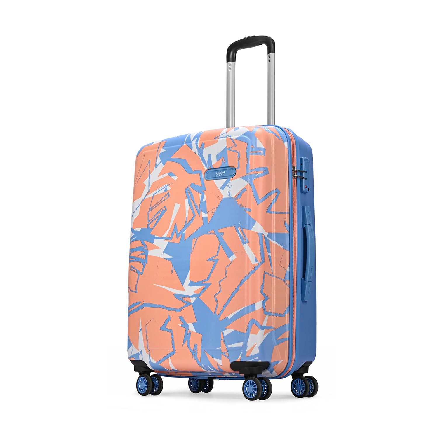 Skybags Lush Check-in (Medium Size) Printed Trolley Bag, 66 cm, Lightweight Polycarbonate Case Luggage with 8 Wheels, TSA Lock, Travel-Friendly, For Men & Women, 5-Yr International Warranty, Pink-Blue