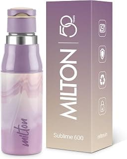 Milton Steel Sublime 600 Thermoware I PU Insulated Water Bottle 500 ml, Leak Proof Flip Top Lid I for Office, Gym, School I Lavender