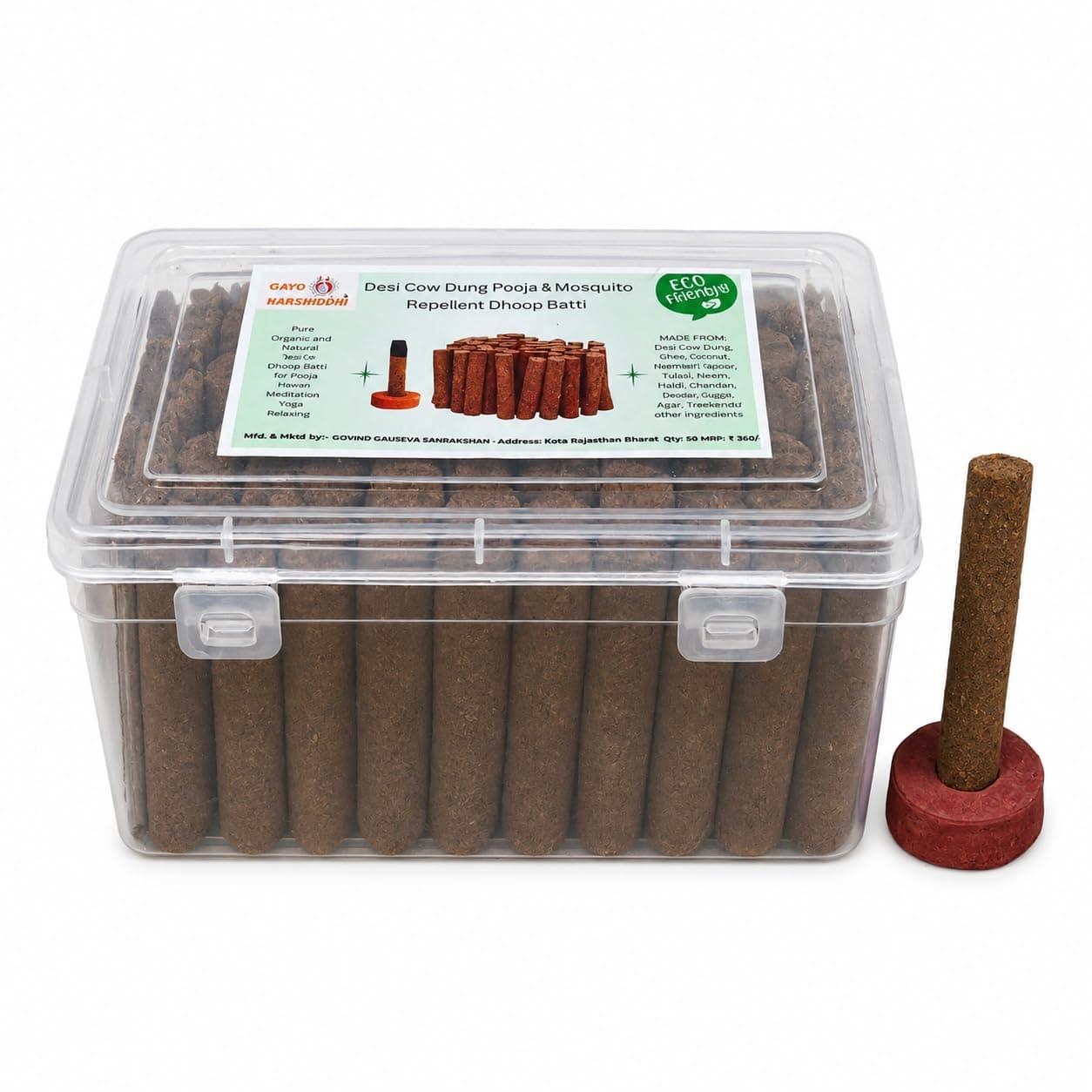 GAVO HARSHIDDHI Natural Cow Dung Dhoop Batti 60 Pieces | Organic Incense Guggal Neem Tulsi Gulab Bhimseni Kapur | 2.5 Inch Dhoop for Pooja Havan Mosquito Repellent