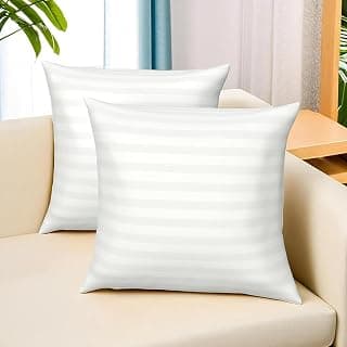 Cushions 16x16 Inch| 40x40 Cm, Filled with Microfiber Cushion for Sofa, Bed, Stripe White, Set of 2