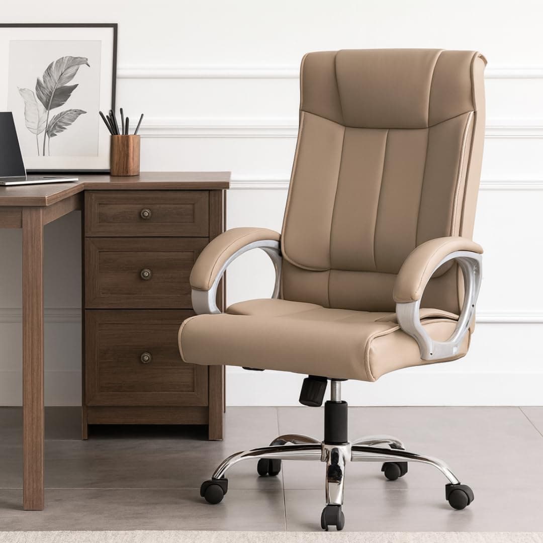 INNOWIN Profit High Back Orthopedic Boss Chair with 3 Year Limited Warranty | Leatherrite Office Chair | Ergonomic Executive Chair with Spacious Cushioned Seat | Heavy Duty Metal Base | Mashroom