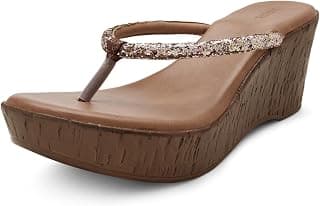 Mochi Women's Faux Leather Thong Slip On Fashion Wedge Heel Sandals