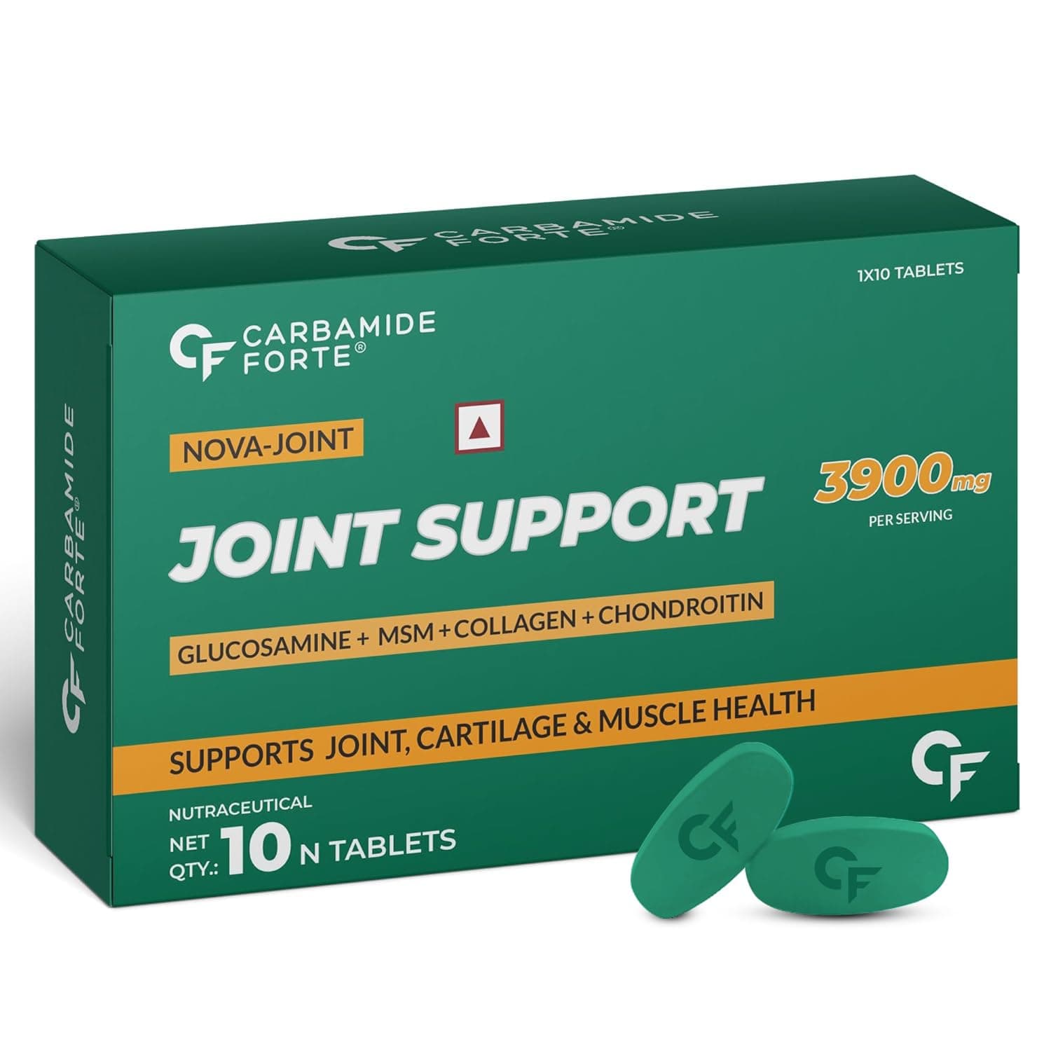 Carbamide Forte Glucosamine & Chondroitin MSM - Joint Support Supplement with Vitamins - 3900mg Per Serving – 10 Tablets