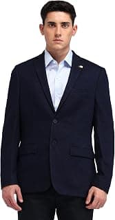 Arrow Mens Blue Self-Design Notch Collar Long Sleeve Formal Polyester Slim Fit Blazer
