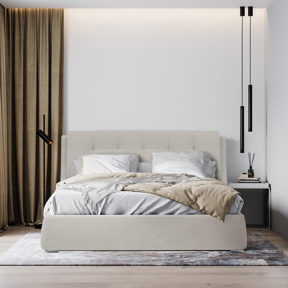 Wakefit Bed | King (78 X 72) Solid Wood Bed, Upholstered, with Storage, 3 Year Warranty - Lanta - Omega Pearl