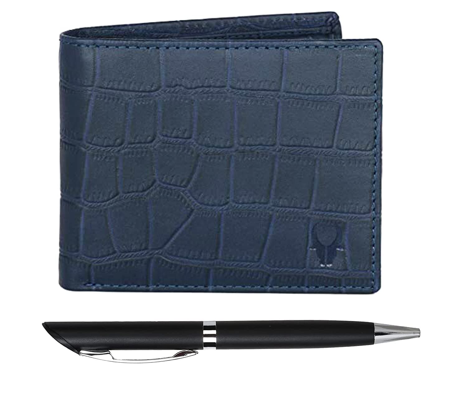 WildHorn Blue Croco201 Leather Men's Wallet & Pen Combo Set (699700)