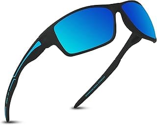 EFERMONE Polarized Sport Sunglasses for Men with Laser Print Design | Blue Coated Mirror lens | UV400 goggles | Scratch and Impact Resistant | Medium