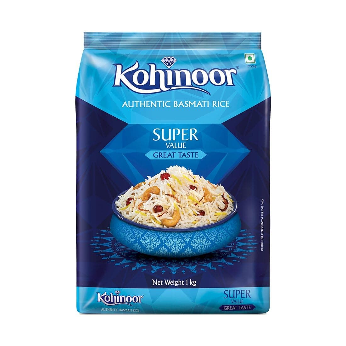 Kohinoor Super Value Basmati Rice, 1.25 Kg (25% Extra)| Authentic Long-Grain Basmati Rice (Up to 20 mm) | Aromatic, Flavorful I Ideal for Pulao & Plain Rice
