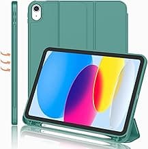 Oaky Smart Case for iPad 10th Generation 10.9 inch 2022 PU Lather Pencil Holder, Trifold Stand, Auto Wake/Sleep, Soft TPU Back Case Cover - Dark Green