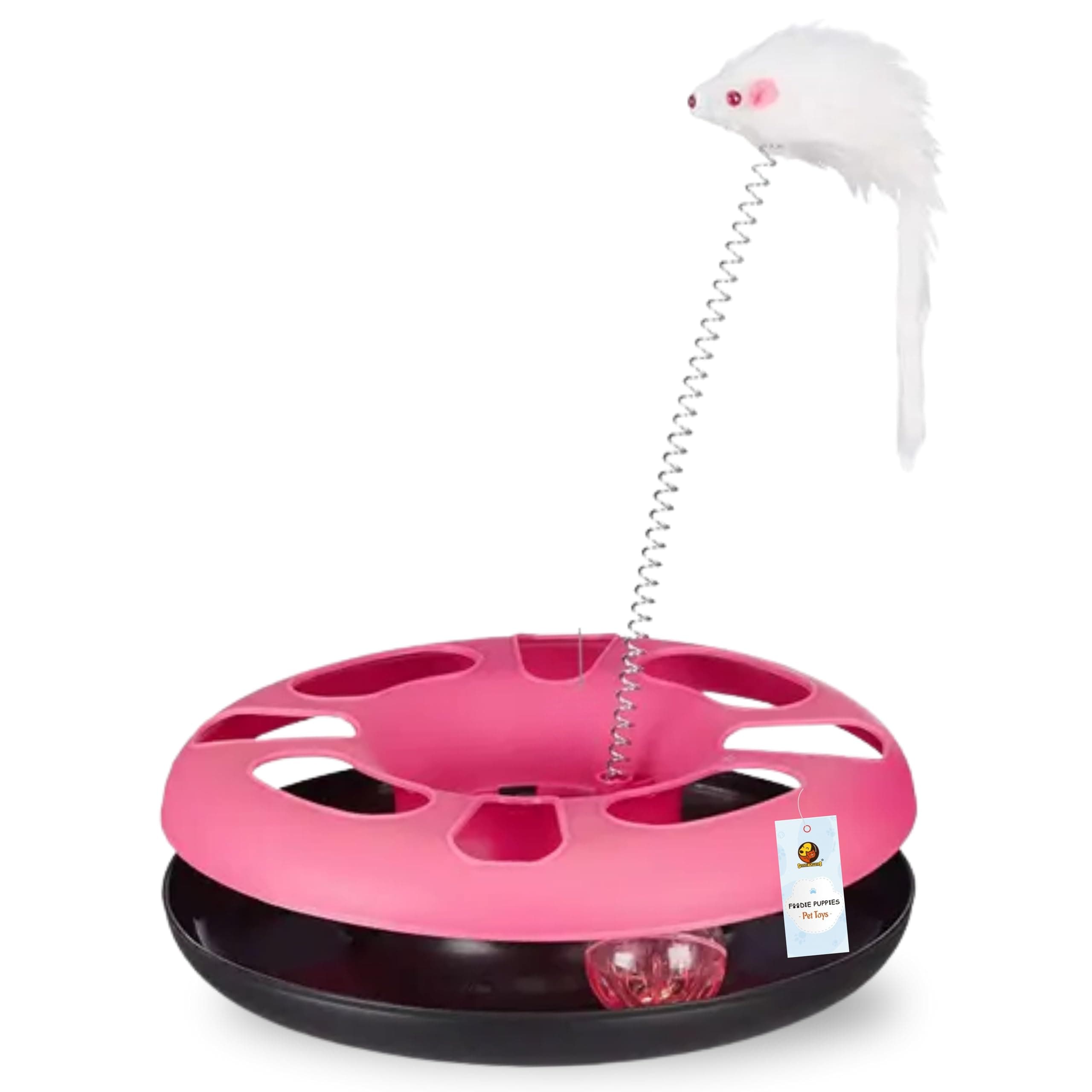 Foodie Puppies Cat Happy Circle with Ball Bell and Feather Mouse Attached for Cats and Kittens (Color May Vary) | Interactive Fun Toy for Exercise and Physical Health of Cats & Kittens (Happy Circle)