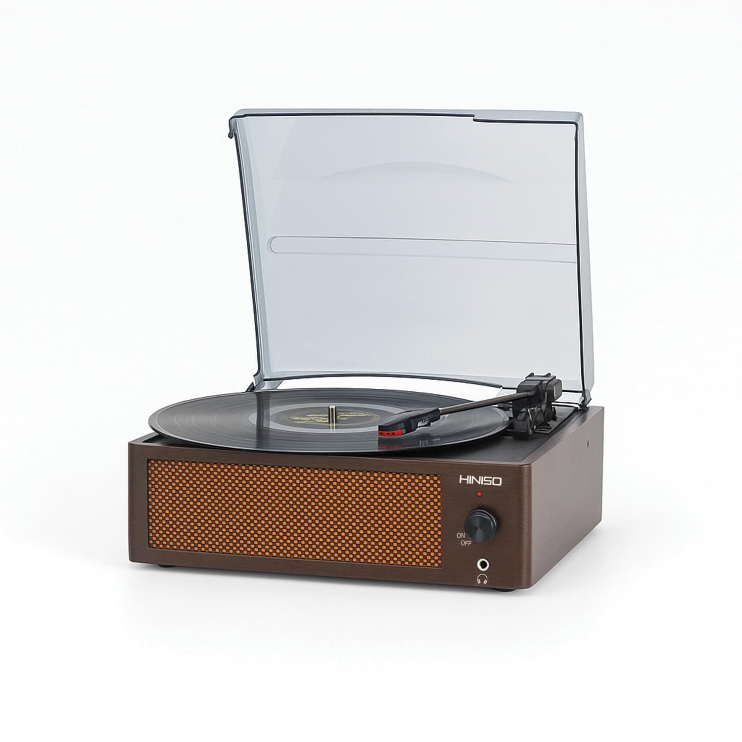HINISO Bluetooth Vinyl Record Player T516 with Bluetooth Input & Output | 3-Speed Turntable (33/45/78 RPM) | Built-in Speakers | RCA, AUX, Headphone Jack | Vintage Wooden Finish with Dust Cover