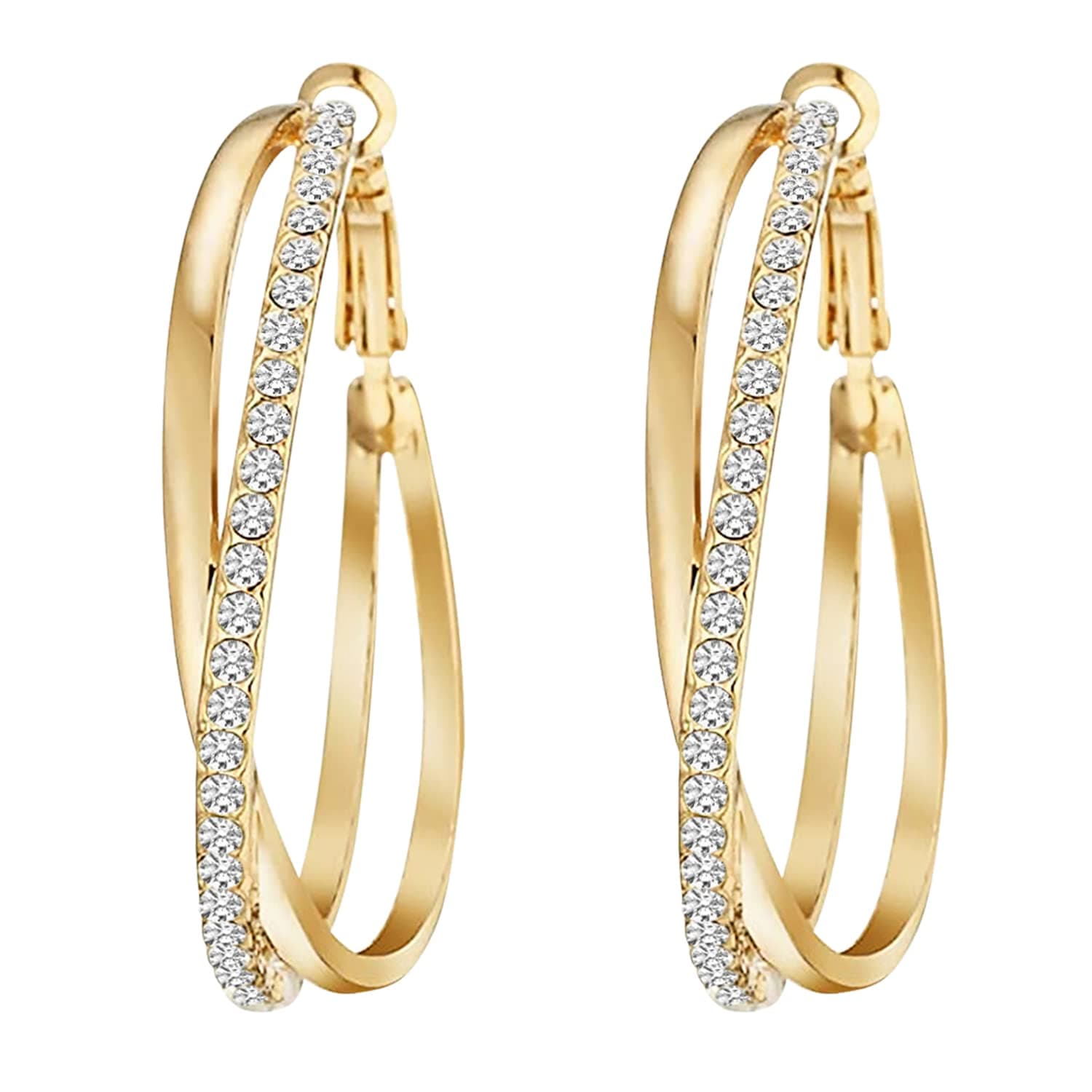 Peora Cubic Zirconia Studded Stylish Hoop Earrings Fashion Jewellery Gift for Women & Girls