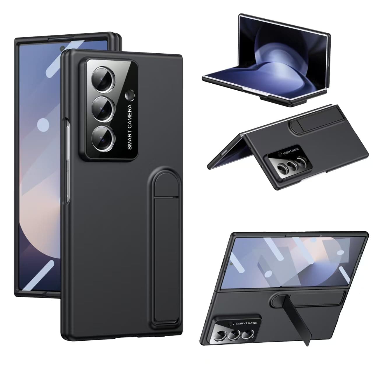 amazon basics for Samsung Galaxy Z Fold 6 Case with Kickstand, [Compatible with Magsafe], Integrated Hinge Protection, Slim Fit Back Cover - Black
