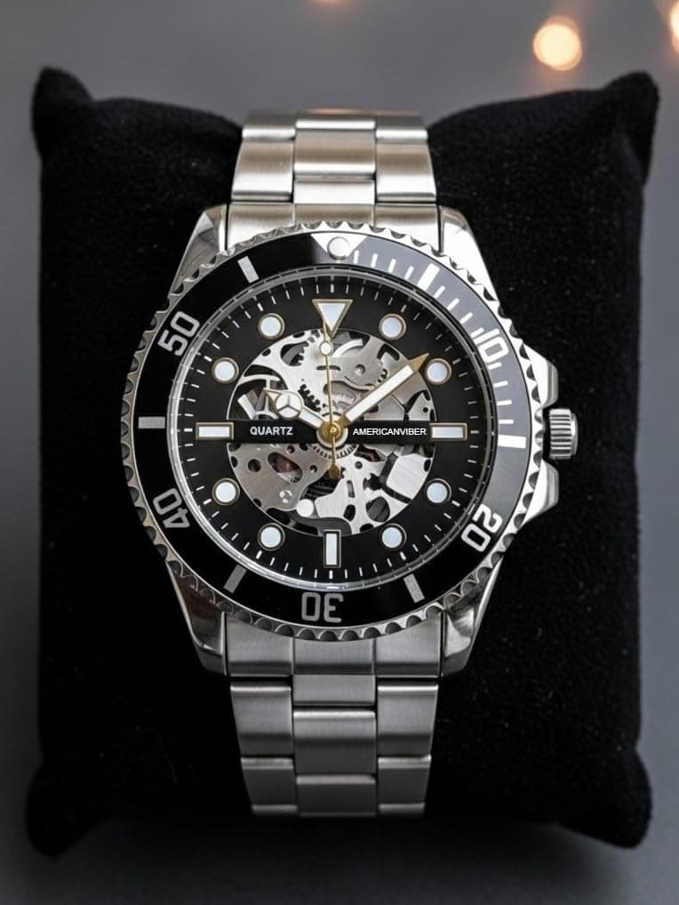 AMERICANVIBER Luxury Diver Watch with Green Dial, Stainless Steel Band, Date Display, Quartz Movement