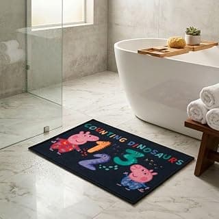 Athom Living Peppa Pig Counting Dinosaurs Kids Bathmat – Premium Multicolor Nylon Mat with Anti-Skid Latex Backing, Durable, Washable & Soft for Kids Room, 37 x 57 cm, Pack of 1