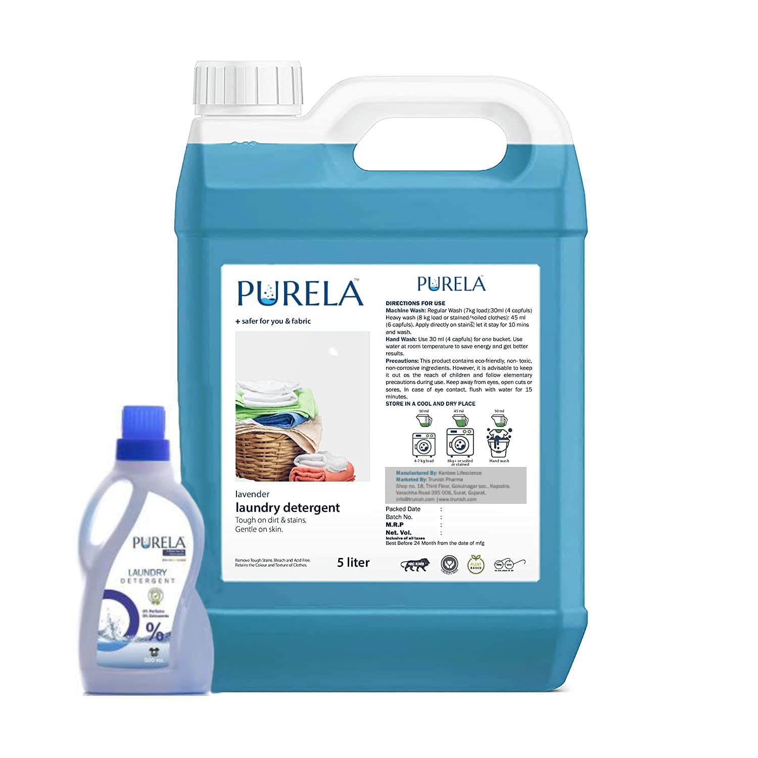 Purela Liquid Detergent for Top & Front Load Washing Machine, Tough Stain Removal, Hard Water, Sensitive Skin, Anti-Bacterial, 6L, Low-Foam Freshness