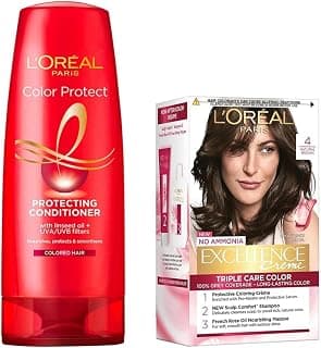 L'Oreal Paris Excellence Creme Hair Color, 4 Natural Brown/Natural Dark Brown, 72ml+100g & Color Protect Conditioner, 192.5ml (175ml+17.5ml)